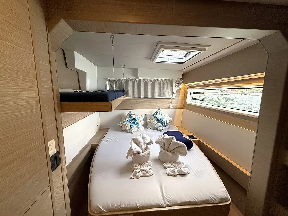 Lagoon 43's aft cabin with pullman berth