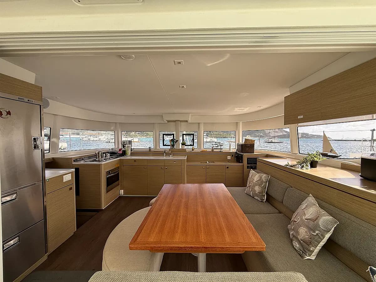 Lagoon 43's saloon and galley